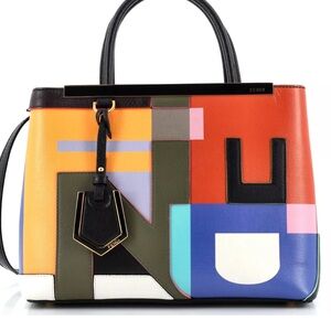 FENDI 2Jours Petit 2Way Shoulder Hand Tote Bag Leather Multi Color